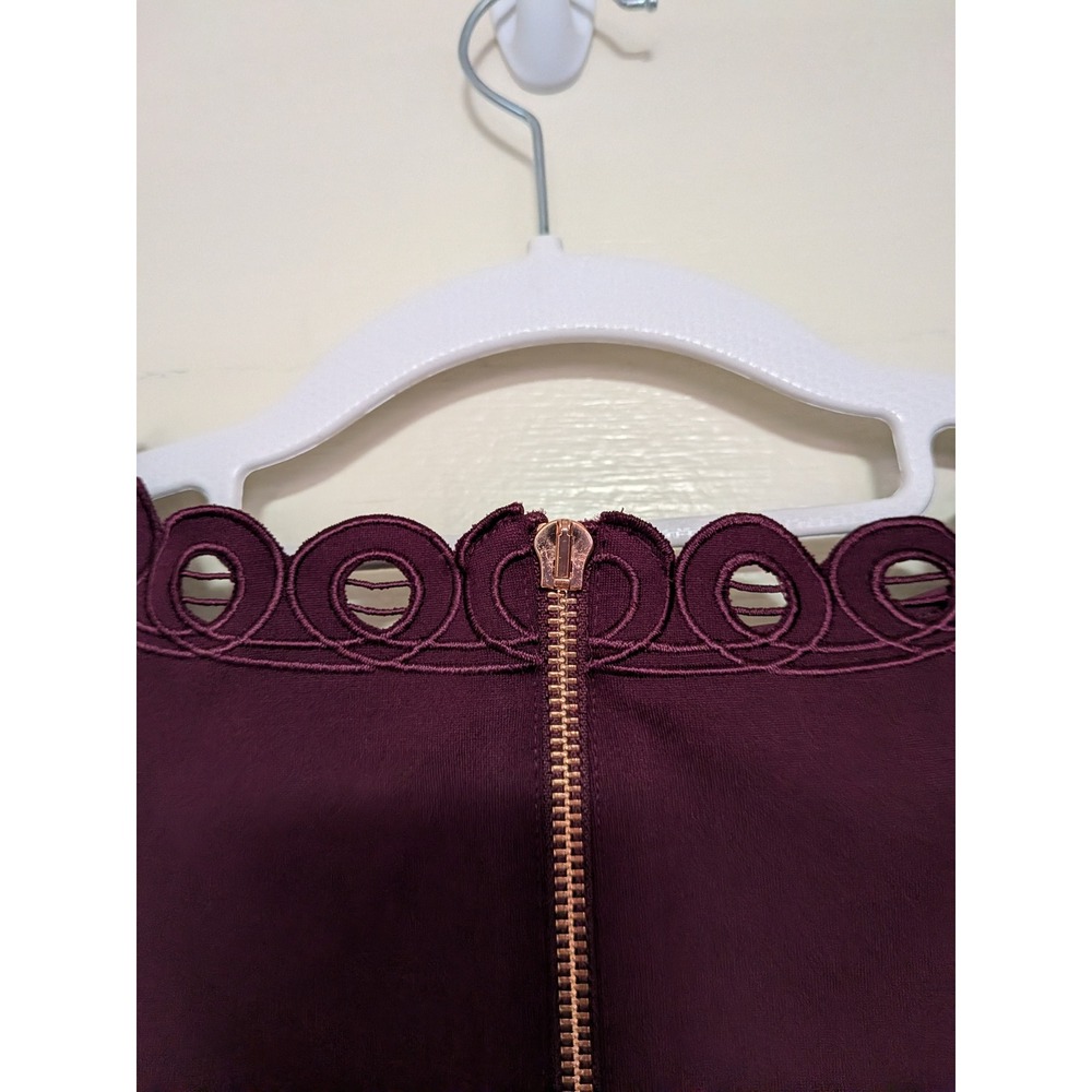 Ted Baker Verita Burgundy Laser Cut Scalloped Sheath Dress Size 3/US 8 - Picture 8 of 10